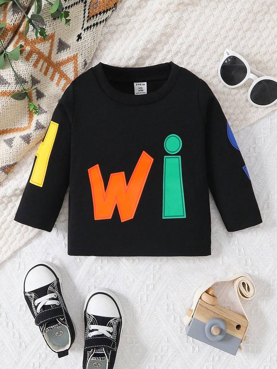 Baby Boy Letter Graphic Tee - Black - View 1