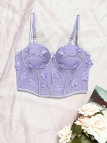 Myrelith Sujetador Con Aros Y Aplicaciones Florales Para Lencería - Lila Púrpura - Ver 4