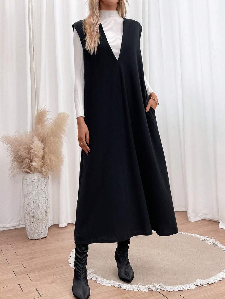 Solid Sleeveless Tunic Dress Without Tee