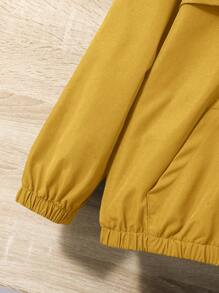 SHEIN Tween Boy Letter Graphic Half Zip Hooded Jacket,In Fall/Winter - Yellow - View 4