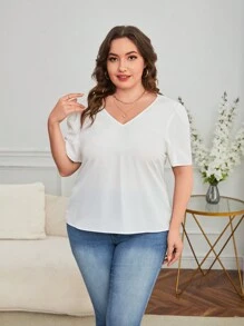 SHEIN Privé Talla grande Blusa con fruncido trasero con diseño de cadena - Blanco - Ver 5