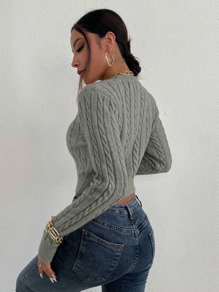 Cable Knit Crop Knit Pullover Fall Winter Sweater