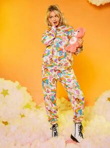 SHEIN X Care Bears 1 chiếc áo hoodie trễ vai họa tiết hoạt hình & 1 chiếc quần bó sát - trắng - Xem 3