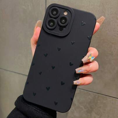 Maryam Alam Artist Dark Black Phone Case With Heart Pattern, Holiday, Love Valentine's Day