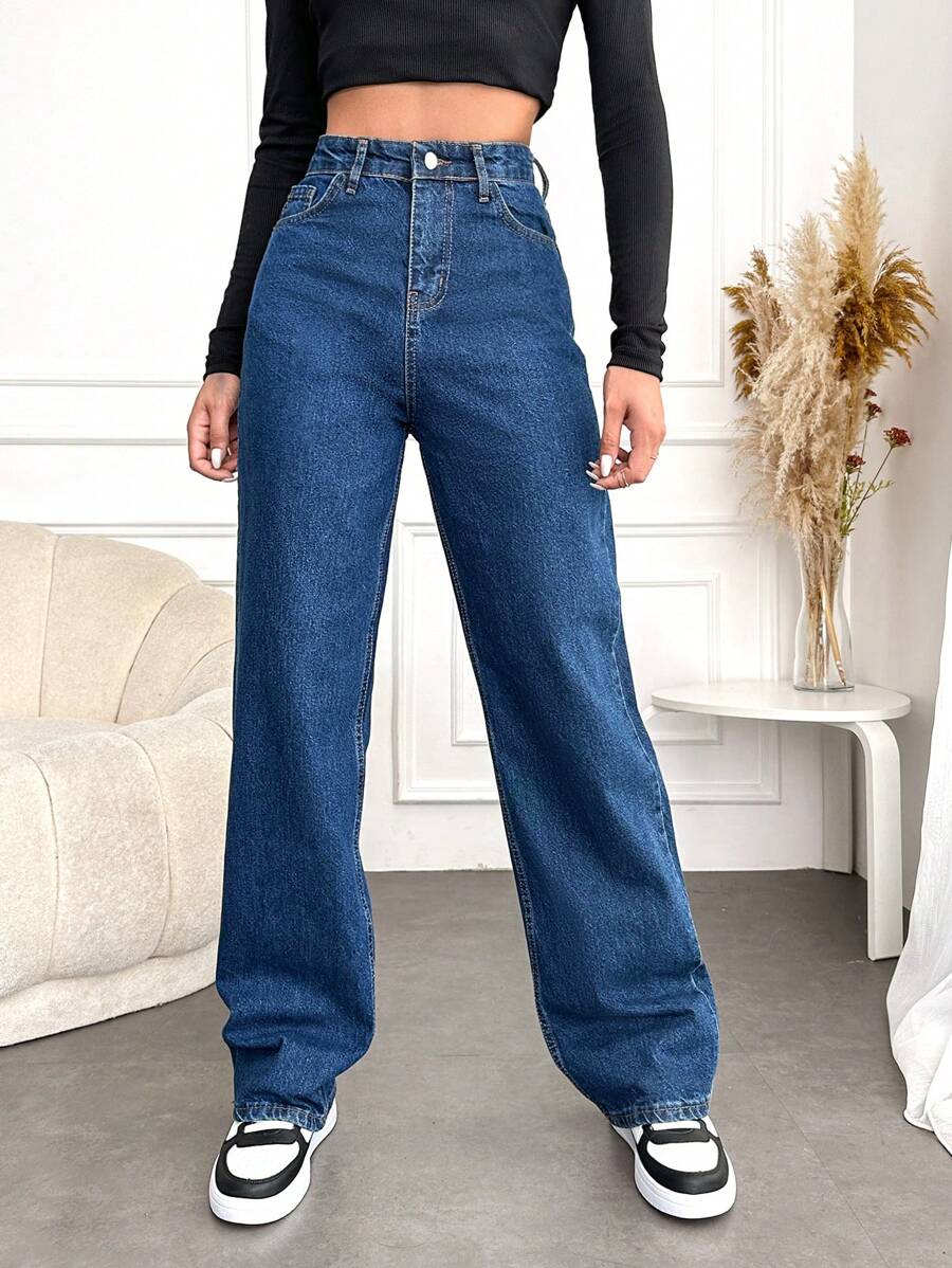 RueChic Straight Leg Jeans - Medium Wash - View 1