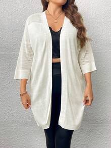 Celure Áo len cardigan thiết kế thường ngày màu trơn cỡ lớn - trắng - Xem 5