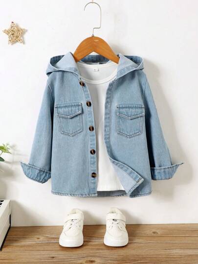 Jeune Fille Chemise En Jean Poche À Rabat À Capuche (Sans T-Shirt)