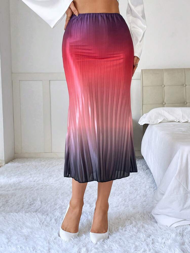 Ombre Pleated Hem Skirt