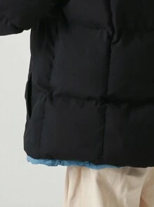 Men Letter Patched Zip Up Padded Coat - Black - View 4