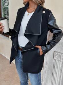 SHEIN LUNE 大翻領撞色滾邊外套 - 黑色 - 查看 5