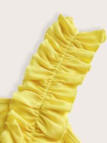 Calvaya 大碼不對稱領荷葉邊短款上衣 - 黃色 - 查看 5