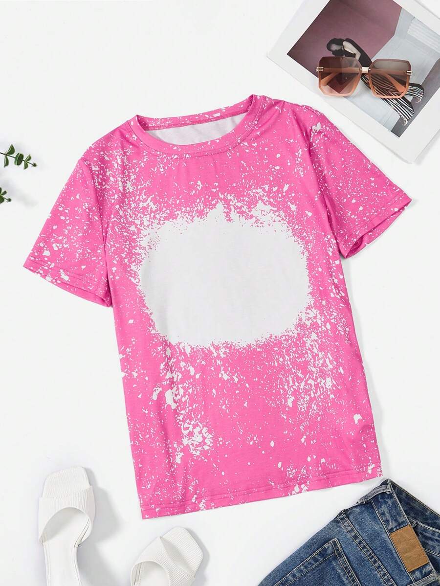 SHEIN LUNE 潑墨圖案T恤 - 粉色 - 查看 1