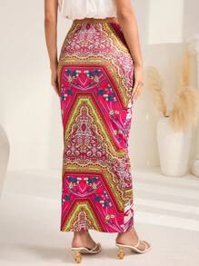 SHEIN LUNE Pañuelo con estampado de retazo Falda de lápiz - Multicolor - Ver 2