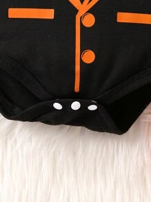 男嬰萬聖節骷髅圖案前蝴蝶結連體衣 - 彩色 - 查看 4