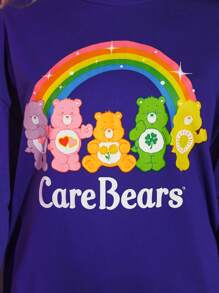 SHEIN X Care Bears 彩虹&字母圖案落肩運動衫 - 紫色 - 查看 5
