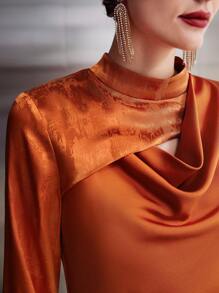 MOTF PREMIUM 垂墜旗袍風格洋裝不附腰帶 - 橘色 - 查看 3