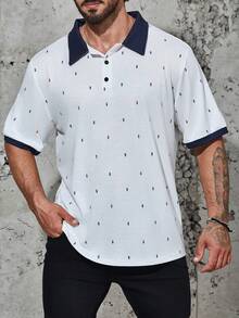 Manfinity Homme Nam Plus In Địa lý Viền tương phản Áo polo - trắng - Xem 5