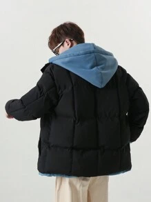 Men Letter Patched Zip Up Padded Coat - Black - View 2