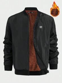 GENTILAND Áo khoác bomber nam oversized có khóa kéo vá khẩu hiệu - màu đen - Xem 1