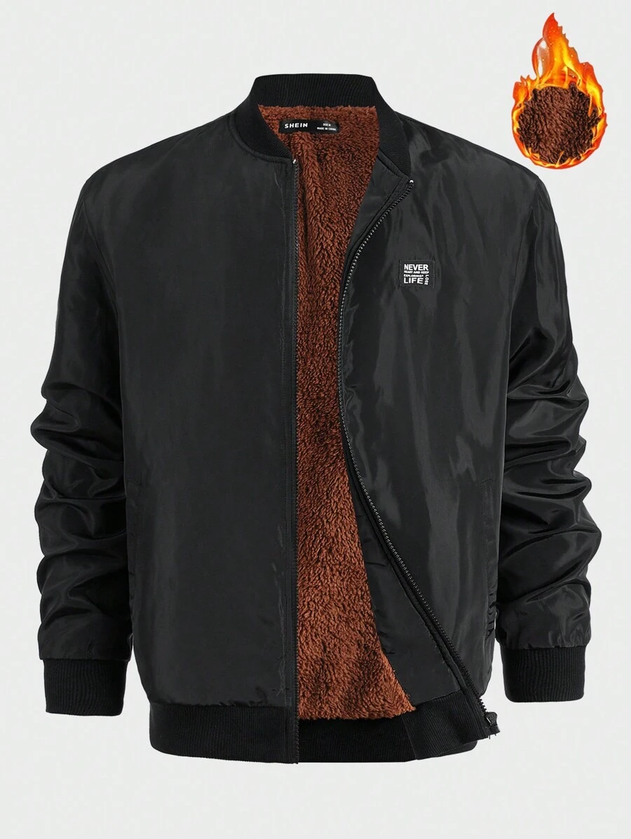 GENTILAND Áo khoác bomber nam oversized có khóa kéo vá khẩu hiệu - màu đen - Xem 1