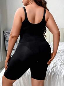 大碼網紗拼接塑身衣連身短褲 - 黑色 - 查看 2