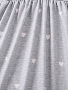 SHEIN Young Girl Heart Print Lettuce Trim Dress - Grey - View 5