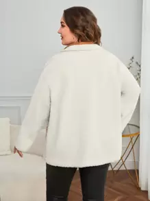 SHEIN Essnce Plus Two Tone Double Breasted Teddy Coat