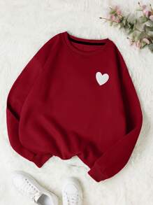 INAWLY Heart Print Thermal Lined Sweatshirt,Long Sleeve Tops Graduation,Back To School Outfits,Graduation,Teacher Outfits For Women,Back To School - Burgundy - View 1
