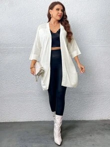 Celure Áo len cardigan thiết kế thường ngày màu trơn cỡ lớn - trắng - Xem 6