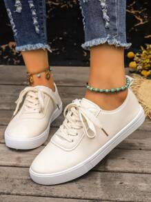 女性休閒運動白色運動鞋,時尚和多用途 - 米色 - 查看 4