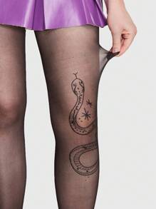 ROMWE Goth 1pair Women Snake Pattern Tights - Black - View 4