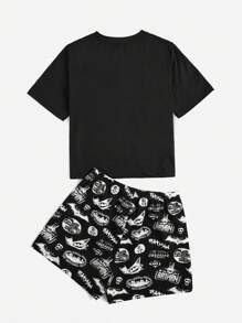 Batman X ROMWE Letter Graphic PJ Set, School - Black - View 2