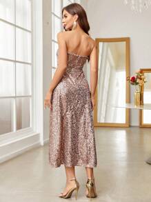 SHEIN Belle Formelles Kleid mit Paillette, Tube - Champagnerfarben - Übersicht 2