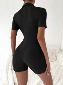 SHEIN Unity Solid Wrap Knot Side Unitard Romper - Black - View 2