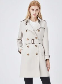 JAZZEVAR Double Breasted Belted Trench Coat - White - View 1