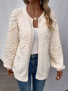 SHEIN LUNE Cárdigan de plumero con pompón detalle de manga raglán - Beis - Ver 6