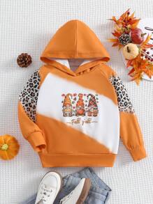 SHEIN 女童豹纹卡通图案插肩袖卫衣 - 咖啡棕 - 查看 1