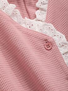 DAZY Tương phản Schiffy Trim Vá Túi Bộ PJ - Bụi hồng - Xem 7