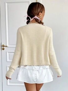 SHEIN EZwear 前抽繩針織吊帶上衣和開衫 - 杏色 - 查看 2