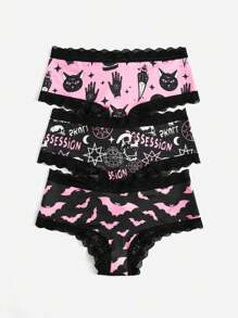 GUZLBT 3pcs Cartoon Graphic Contrast Lace Brief - Multicolor - View 1