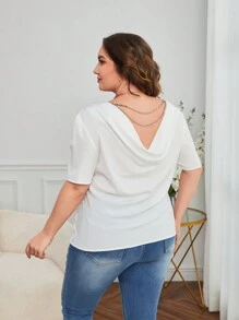 SHEIN Privé Talla grande Blusa con fruncido trasero con diseño de cadena - Blanco - Ver 4