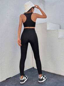EURMUSE Solid Tank Top & Leggings - Black - View 2