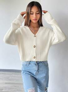 Lunelith SHEIN Lunessa Cardigan Épaule tombante Côtelé Épaule tombante