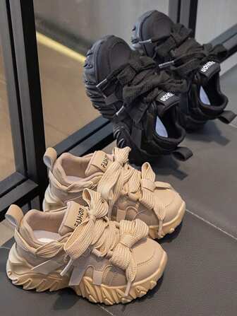 1pair Children's Outdoor Thick-soled Anti-skid Sneakers, Running Sports Shoes