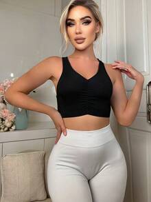 Sujetador unicolor fruncido bustier - Negro - Ver 3