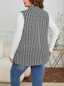 SHEIN Privé Plus Houndstooth Print Double Breasted Vest Blazer - Black - View 2