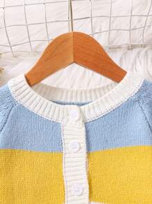 Bebezinha Bloco De Cores Manga De Raglan Cardigans - Multicolorido - Ver 5