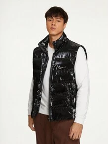 Manfinity RebelGame Men Zip Up Puffer Vest Coat - Black - View 3