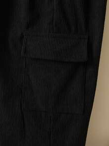 Tween Boy Flap Pocket Side Cargo Pants - Black - View 3