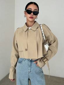 DAZY 插肩袖结袖口风衣女式夹克，秋季女装 - 卡其色 - 查看 1